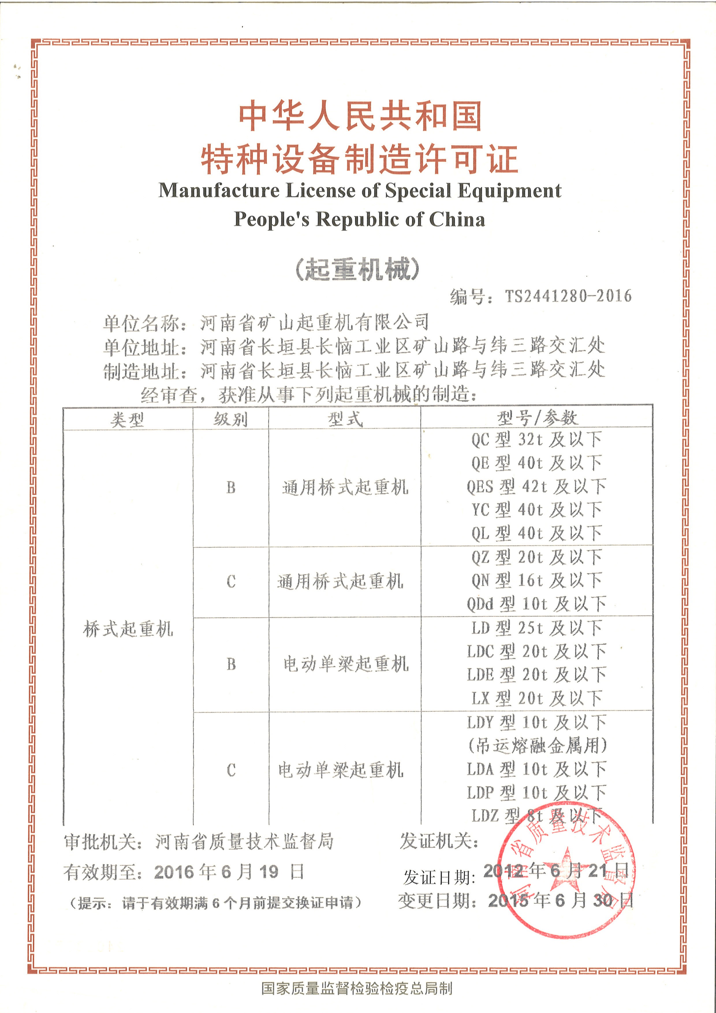 Manufacturing license